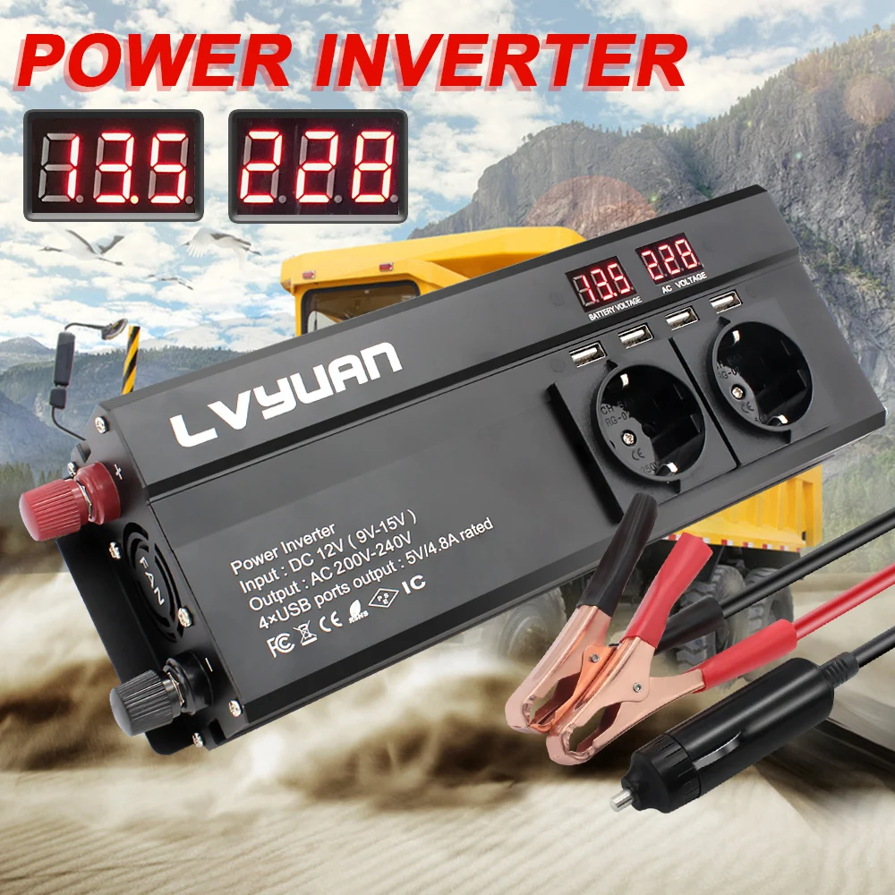 6000W Large Power Inverter EU Plug  3AC Outlets 4 USB  Outing Car Inverter - $102.21