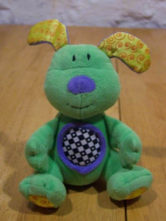 Primary image for Kids II BRIGHT GREEN DOG RATTLE 6" Plush Stuffed Animal