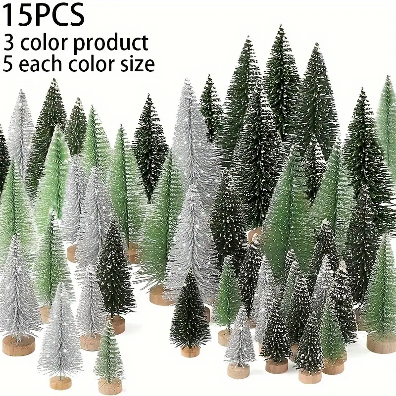 Mini Artificial Christmas Tree with Wooden Base - Bottle Brush Tabletop - $14.00