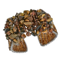 Vibrant Brown Muse Coral Cluster Glass Beaded Cuff - £11.29 GBP