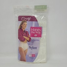 Hanes Her Way Nylon Briefs Vintage White Lace Trim ** Size 7** Discontinued 1995 - £29.60 GBP