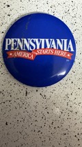 VINTAGE! Pennsylvania America Starts Here Pin Blue Background White and ... - $2.93