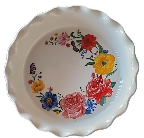 Pioneer Woman ~ BRILLIANT BLOOMS ~ 9" Stoneware ~ Pie Plate ~ Ruffled Edge Item image 2