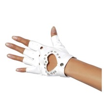 White Fingerless Gloves Heart Cut Out Rhinestones Moto Costume Party GL101 - £10.85 GBP