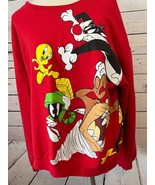 Looney Tunes Sweatshirt Pullover Red XXL 2XL 2X 19 Red Vintage Double Sided - $38.23