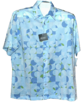 Reunion Men&#39;s Blue Green Geometric Blouse Shirt Cotton Button Up Size L - £28.86 GBP