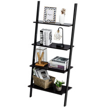 Industrial Ladder Shelf 4-Tier Leaning Wall Bookcase Plant Stand Rustic Black - £79.85 GBP