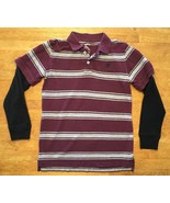 Gap Kids Boy&#39;s Maroon &amp; Gray Striped Long Sleeve Polo Shirt - Size: Medium - £11.20 GBP