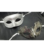 Lovers Men Woman Couple Silver Metal Glitter Venetian Masquerade Ball Ma... - £18.78 GBP