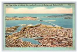 Aerial View Oakland California San Francisco Bay Linen Postcard Unposted - £3.86 GBP