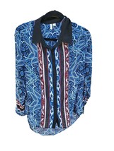 Cato Blouse Medium Womens Long Sleeve Button Front Blue Red Sheer Paisley Casual - £13.06 GBP
