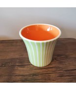 Ceramic Planter, Flower Pot Green White Striped, Orange, 5&quot;, Bath Body W... - £11.95 GBP