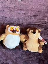 Lot of Mini GUND Brown Plush Beaver &amp; Tan &amp; White OWL Stuffed Animals  – owl is - £7.41 GBP