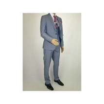 Men 3pc European Vested Suit WESSI  JVALINTIN Slim Fit JV22 Sky Blue One Button image 3