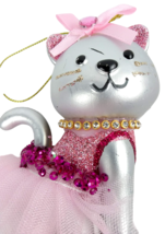 Pink Cat Christmas Tree Ornament Hanging keepsake Tutu Dress Kitty Glitter Gems - £9.48 GBP