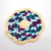 Hand Made Crochet Doily Variegated Blue Teal Purple 10&quot; Floral Double Pattern - £11.94 GBP