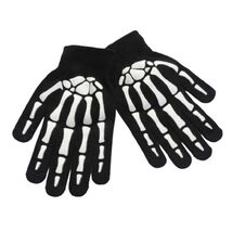 Goth Winter GLOW SKELETON HAND BONE GLOVES Black/White Stretch Knit-ADUL... - $6.62