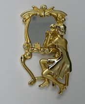 AJC Signed Vintage Gold Tone Woman Mirror Vanity Art Deco Brooch - £19.12 GBP