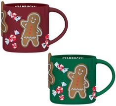 2 pcs Starbucks GingerBread Man Red &amp; Green Cup Xmas 14 oz Hot Mug 2023 Fall - £78.20 GBP