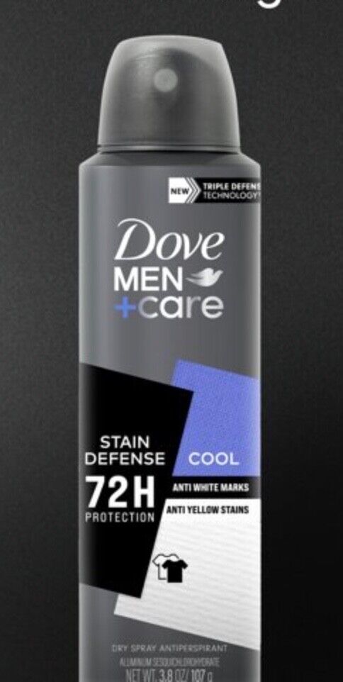 Dove Men+Care Stain Defense Dry Spray Antiperspirant, Cool, 3.8 Oz, 72 Hour Prot - £11.76 GBP