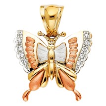 14K Tri Color Gold CZ Butterfly Pendant - £291.75 GBP
