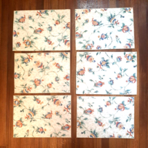 Set of 6 Padded Jacobean Floral Placemats Fabric Rectangle Beige Blue Green - $21.49