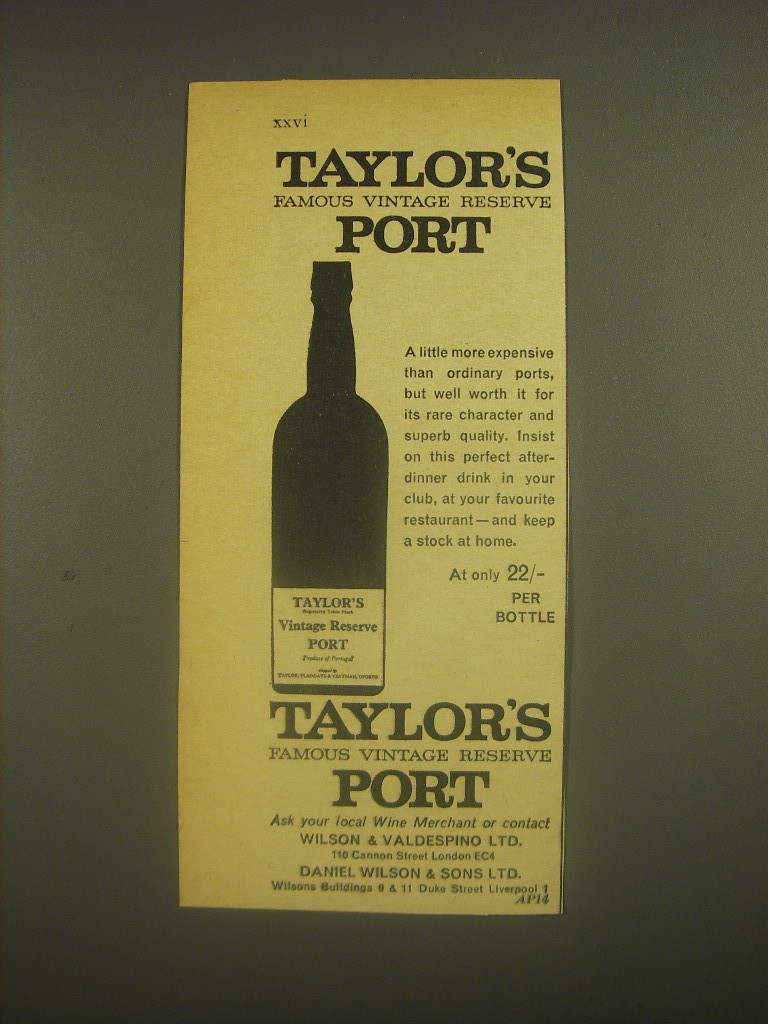 Primary image for 1962 Taylor's Famous Vintage Reserve Port Advertisement