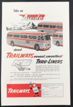 VTG 1954 Airide Trailways Bus Thru-Liners Print Ad Advertising 6.5&quot; x 10&quot; - £6.04 GBP