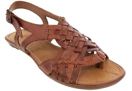 Womens Mexican Huarache Sandal All Real Leather Buckle Woven Style Cognac #233 - £27.83 GBP