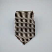 JHANE BARNES Men&#39;s 100% Silk Necktie Geometric Silver Gold Brown 57.5&quot; x 3.5&quot; - £7.97 GBP