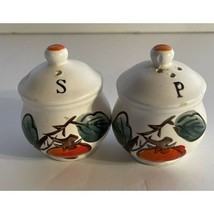 Salt and Pepper Shakers Covered Bowl with tomato Decal 3.5 Inches Tall U... - $9.14