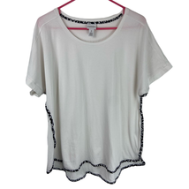Chicos 3 Chambray Cheetah Trim Tunic Top Womens XL Hi Low Scoop Weekends White - £10.56 GBP