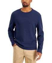 Alfani Men&#39;s Textured Long Sleeve Crewneck Shirt Navy Blue Heather-Small - £15.96 GBP