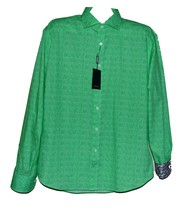 Bugatchi Uomo Men Green Striped  Design Cotton Blouse Shirt Sz XL Shaped Fit - £88.06 GBP