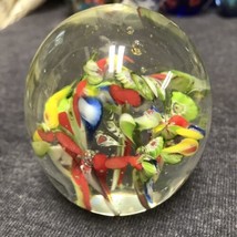 Vintage Abstract Design Art Glass Round Shape Paperweight Unique 2 3/4” - - £13.43 GBP