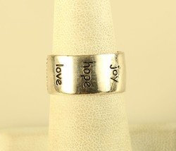 Vtg Sterling Silver &quot;Joy Hope Love Peace Live Faith Soul Dream Joy&quot; Band Ring - £31.58 GBP