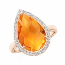 ANGARA Pear-Shaped Citrine Cocktail Ring with Diamond Halo for Women in 14K Gold - £1,217.37 GBP