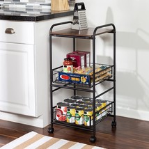 Honey Can Do 3-Tier Slim Rolling Cart, Black/Natural Crt-09581 Black, With Metal - £35.90 GBP