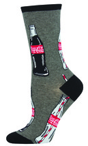 Coca-Cola Womens Crew Sock Size 9-11 Shoe Size 5-10.5 Gray Bottle Repeat Pattern - £6.73 GBP