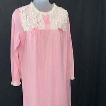 Long Pink Nightgown Soft Nylon Semi Sheer Lingerie Lace Size M 1980s Vin... - £15.94 GBP