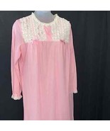 Long Pink Nightgown Soft Nylon Semi Sheer Lingerie Lace Size M 1980s Vin... - £15.89 GBP