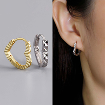 Heart Bezel Huggie Hoop Earrings Simple Small Everyday Wear Hoops Fine Jewelry - £10.77 GBP