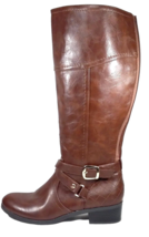Women Boot Brown Wide Calf Size 9.5 Side Zip Biker Stretch Panel Knee Hi Unisa - £35.85 GBP