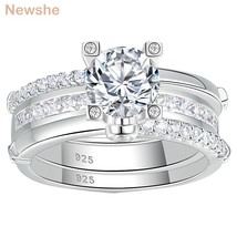 2 Pcs 925 Sterling Silver Simulated Diamond CZ Bridal Set Jewelry Round Cut Enga - £58.36 GBP