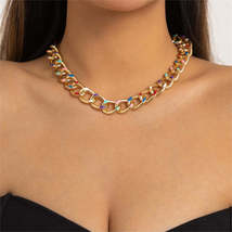 Blue Enamel &amp; 18K Gold-Plated Multicolor Dot Curb Chain Necklace - £11.00 GBP
