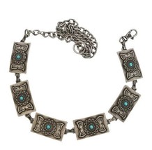 Vintage silver tone metal &amp; faux turquoise flower pattern ladies belt 37... - $19.99