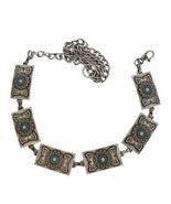 Vintage silver tone metal &amp; faux turquoise flower pattern ladies belt 37... - $19.99