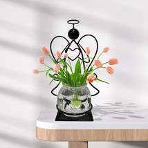 Angel Plant Terrarium with Metal Stand Air Planter Bulb Glass Vase Metal... - £24.88 GBP