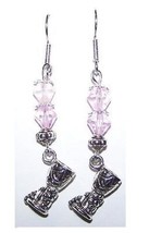 Earrings Metal Wine Glass Charm Lt Pink Silver Beads Sterling Wire 1 1/2&quot; Long - £7.90 GBP