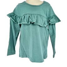 Hanna Andersson Girls Size 5 Top Green Long Sleeve Ruffle - £11.67 GBP